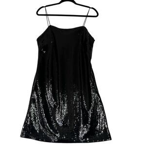 H&M Dress Mini Medium Black Sequined Spaghetti Strap Fitted Bodycon Party  Disco